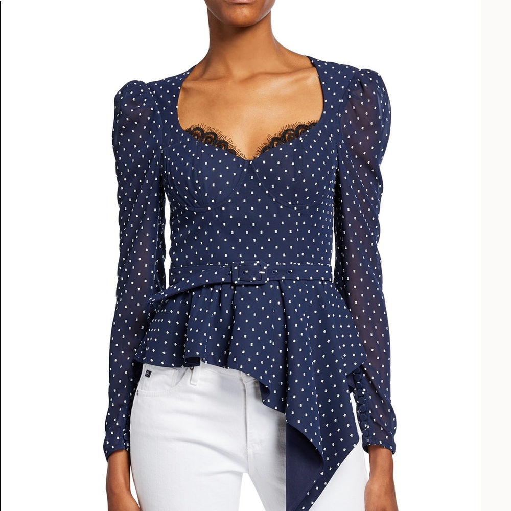 Self-portrait plumetis Polka-Dot Belted Peplum Top